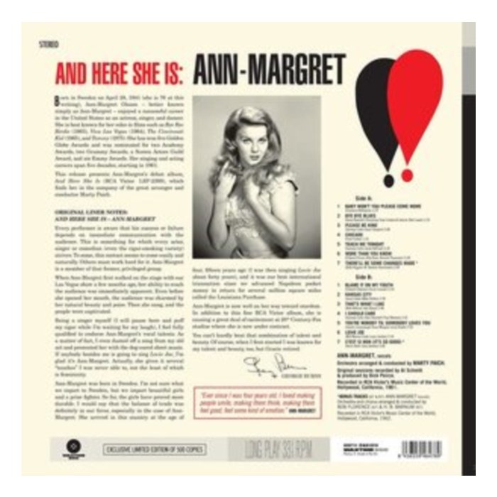 ANN-MARGRET - AND THERE SHE IS (LP COLLECTOR'S EDITION/LIMITED/180G/DMM)