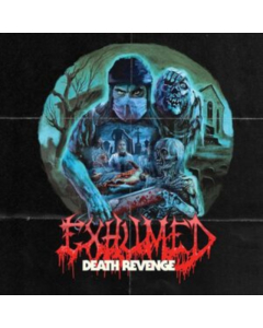 EXHUMED - DEATH REVENGE (SEA BLUE & BLACK ICE QUAD WITH RED, BONE WHITE & CYAN BLUE SPLATTER VINYL)